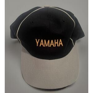 VINTAGE Yamaha Hat Cap Black Gray Pipe Embroidered Yellow Motorcycle Racing Bike